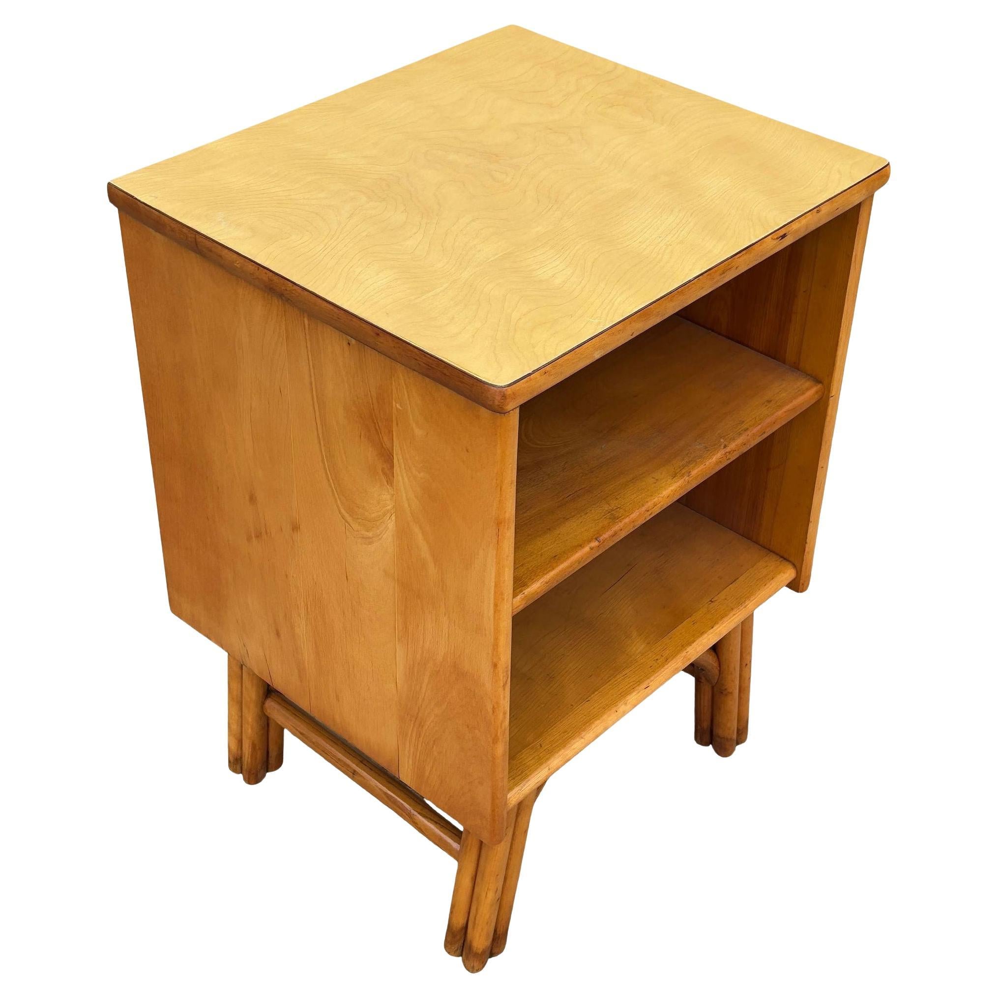 Restored Heywood Wakefield Blond Birch End Table w/ Rattan Legs