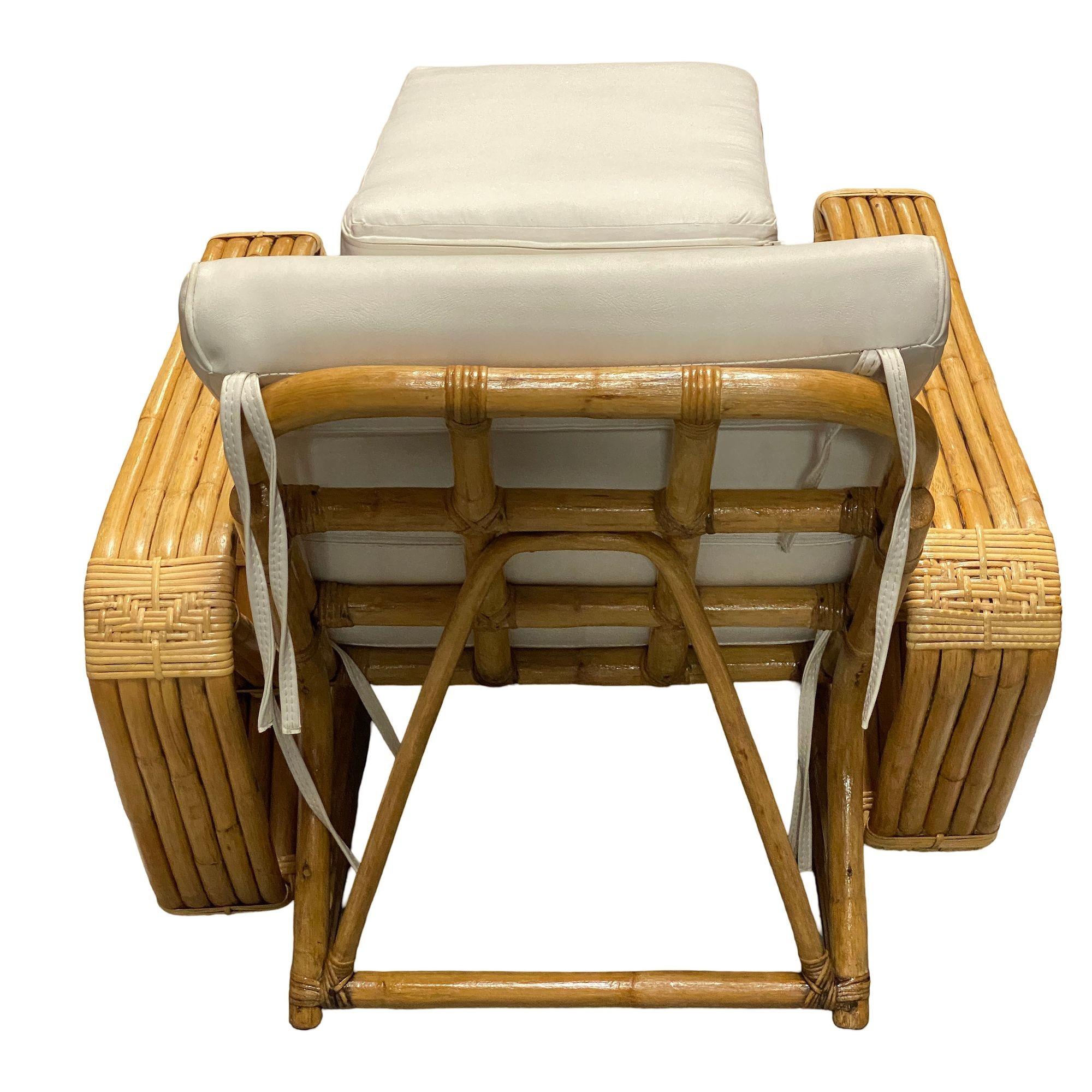 Rattan Storico Paul Frankl restaurato, fatto a mano, con 5 fili quadrati in rattan Pretzel. in vendita