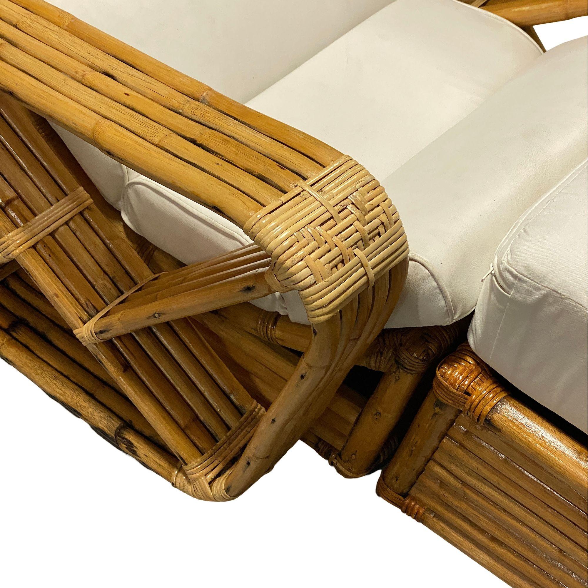 Storico Paul Frankl restaurato, fatto a mano, con 5 fili quadrati in rattan Pretzel. in vendita 1