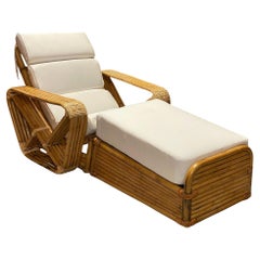 Storico Paul Frankl restaurato, fatto a mano, con 5 fili quadrati in rattan Pretzel.
