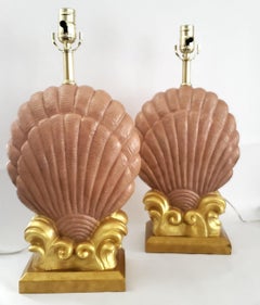 Restored Hollywood Regency Seashell Table Lamps, Composite Resin, 1980s