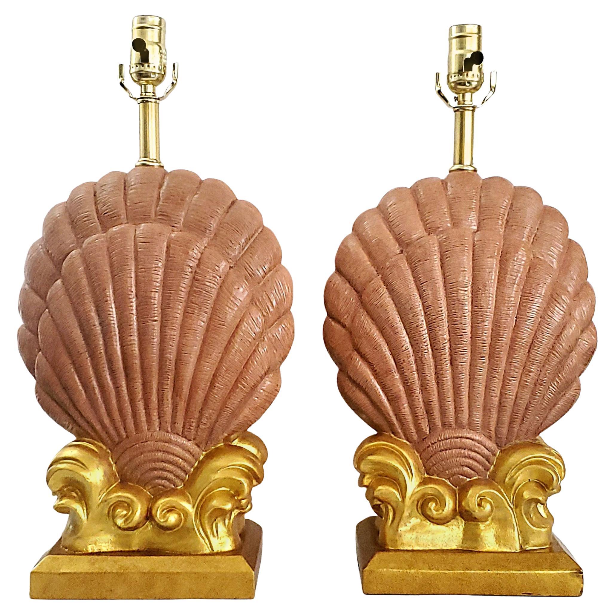 Restored Hollywood Regency Seashell Table Lamps, Composite Resin, 1980s For Sale