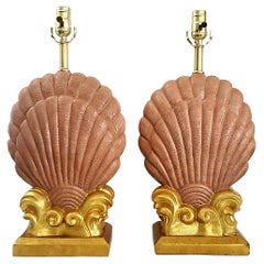Restored Hollywood Regency Seashell Table Lamps, Composite Resin, 1980s