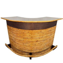 Horizontal Stacked Restored Rattan L-shaped Corner Bar w/ Foot Rest