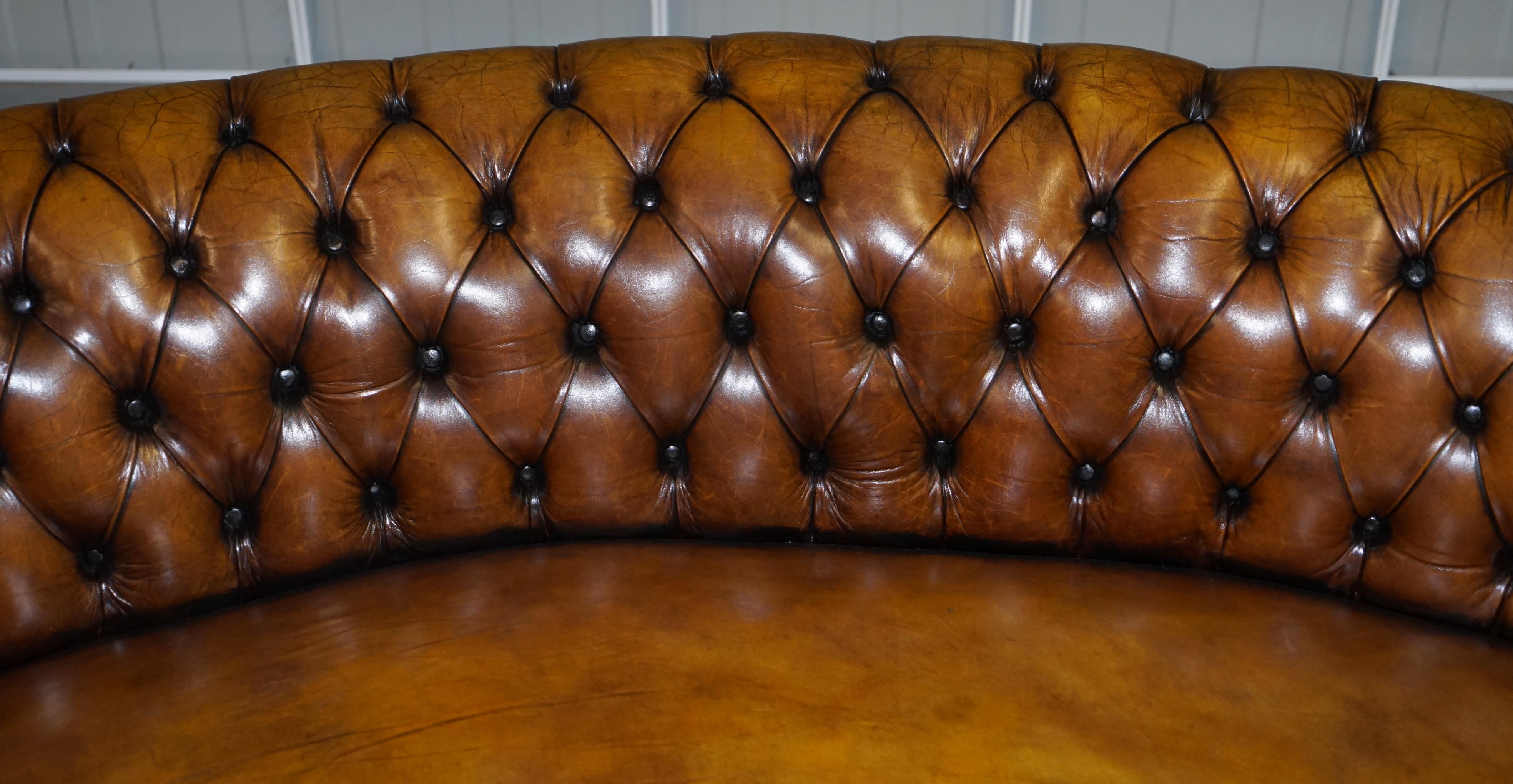 Restored Howard & Sons Chesterfield Victorian Brown Leather Crescent Framed Sofa 9