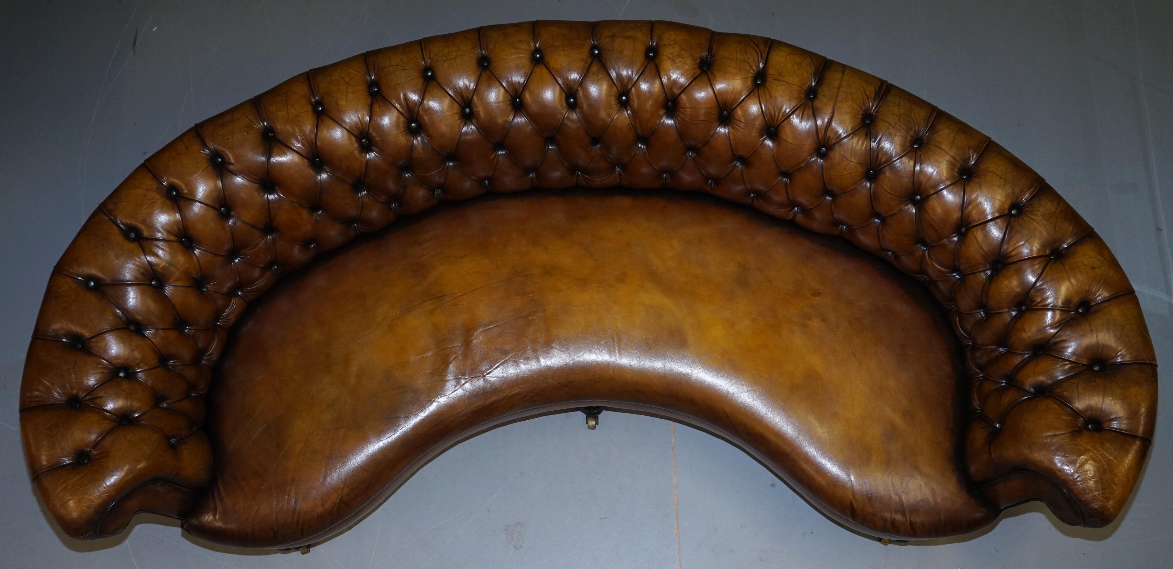 Hand-Crafted Restored Howard & Sons Chesterfield Victorian Brown Leather Crescent Framed Sofa