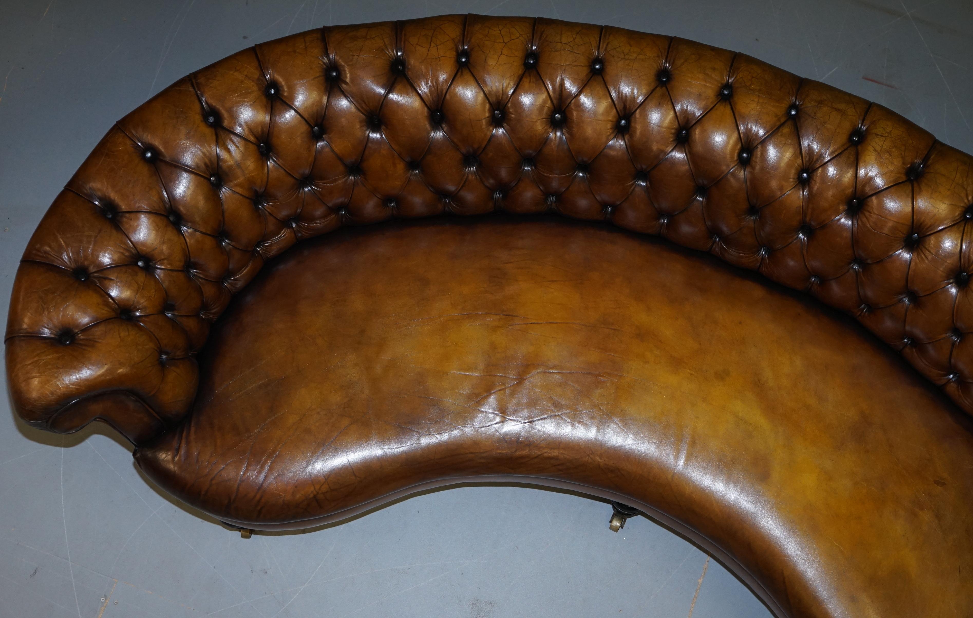 Restored Howard & Sons Chesterfield Victorian Brown Leather Crescent Framed Sofa 3