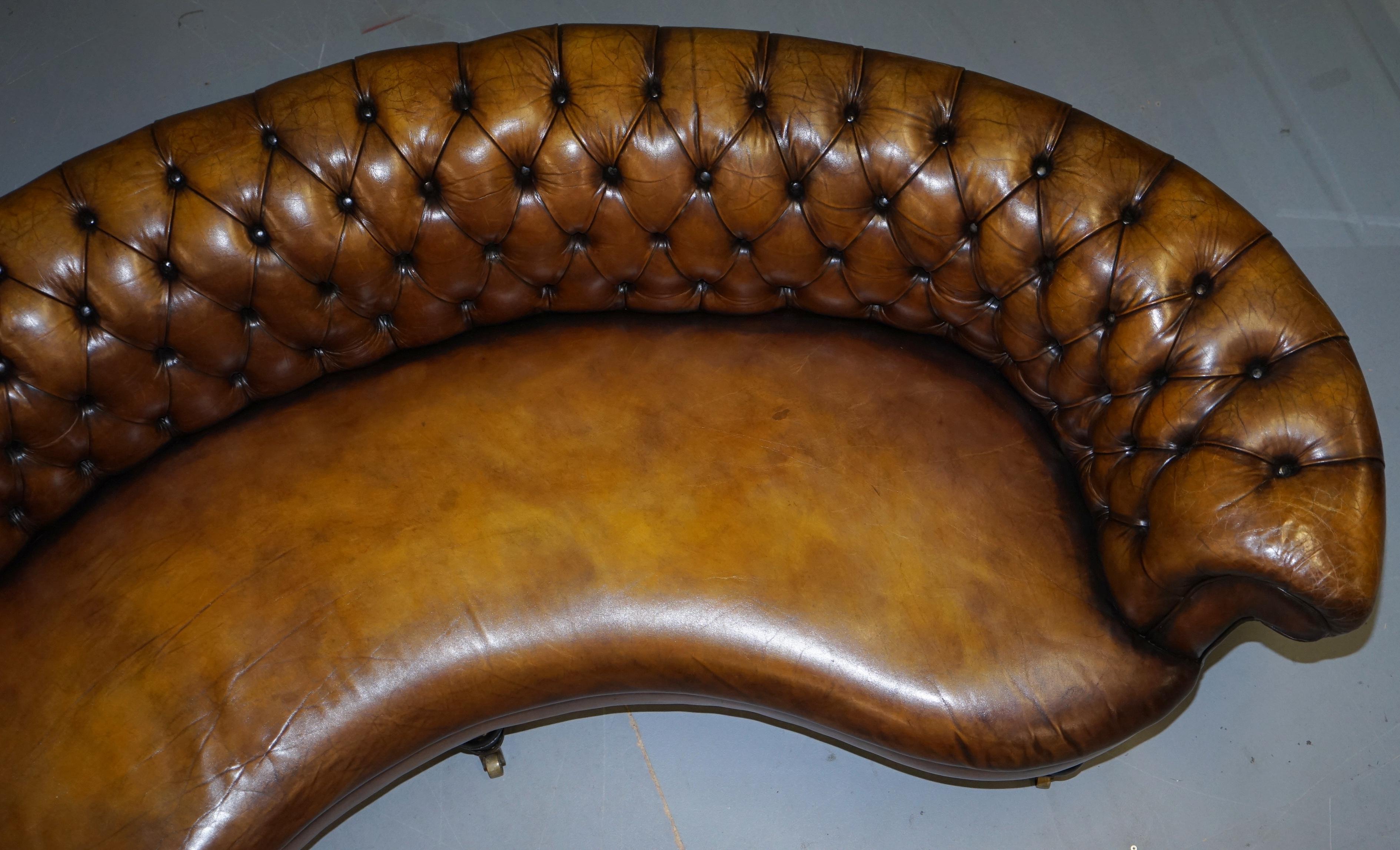 Restored Howard & Sons Chesterfield Victorian Brown Leather Crescent Framed Sofa 4