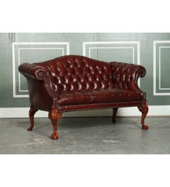 Restored Hump Camel Back Regency Chesterfield Buttoned Sofa in HandDyed Burgundy