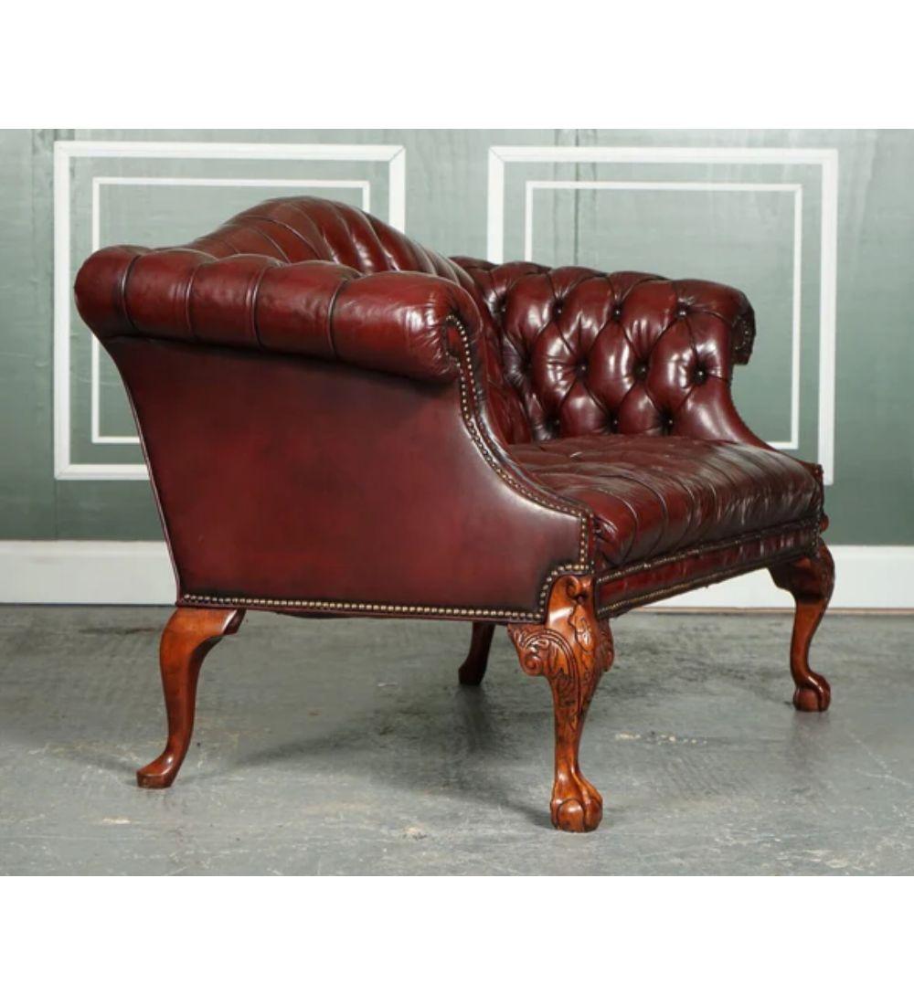 Hand-Crafted Restored Hump Camel Back Regency Chesterfield Buttoned Sofa in HandDyed Burgundy For Sale