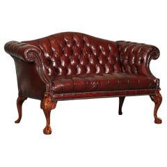Restored Hump Camel Back Regency Chesterfield Buttoned Sofa in HandDyed Burgundy