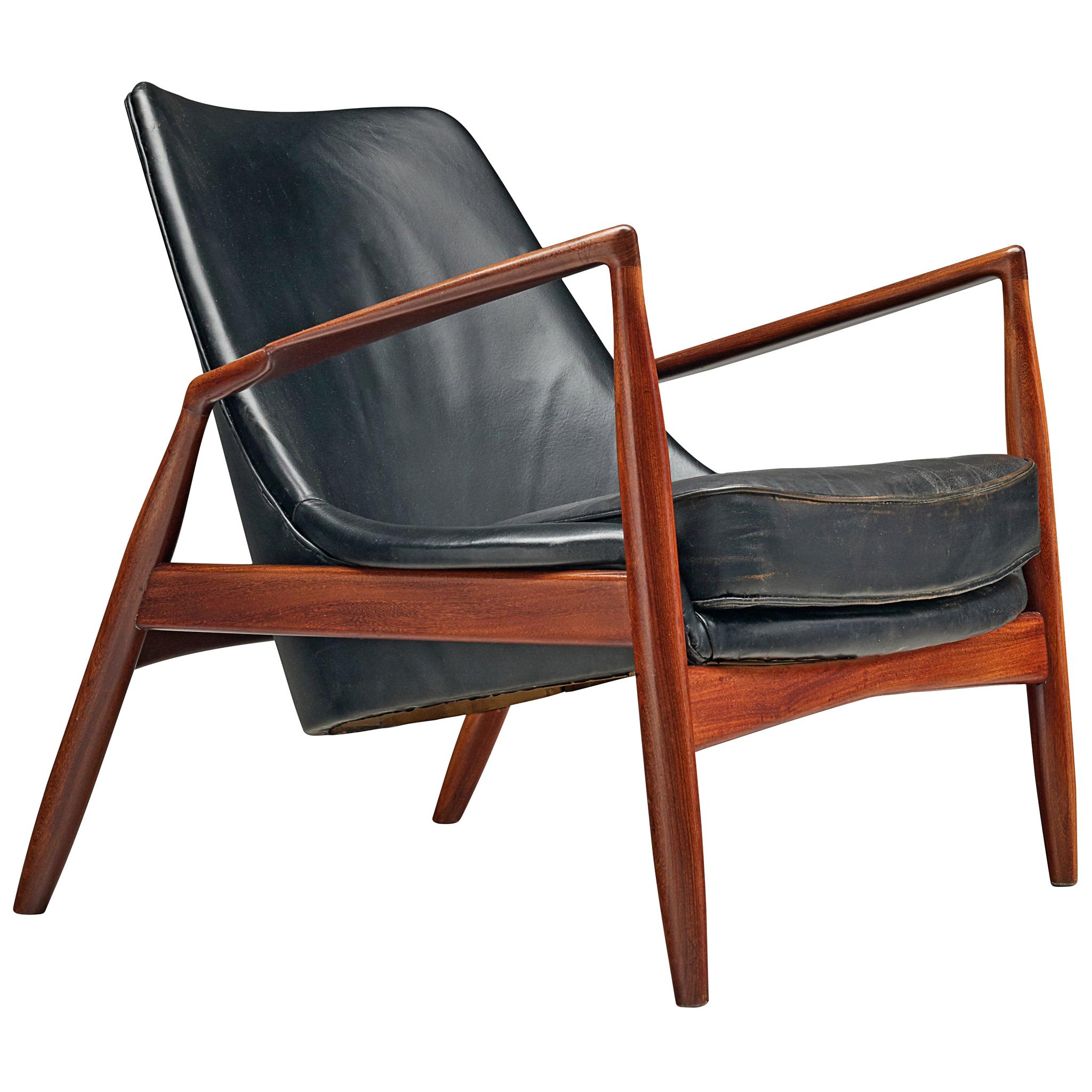 Restored Ib Kofod-Larsen Black Leather Seal Chair