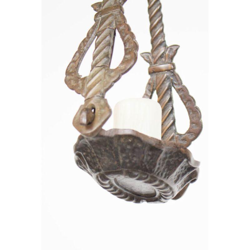 Rustic Restored Iron Arts and Crafts Pendant For Sale