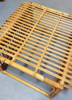 Restored Italian Pencil Reed Rattan Ottoman Footstool in the style of Albini