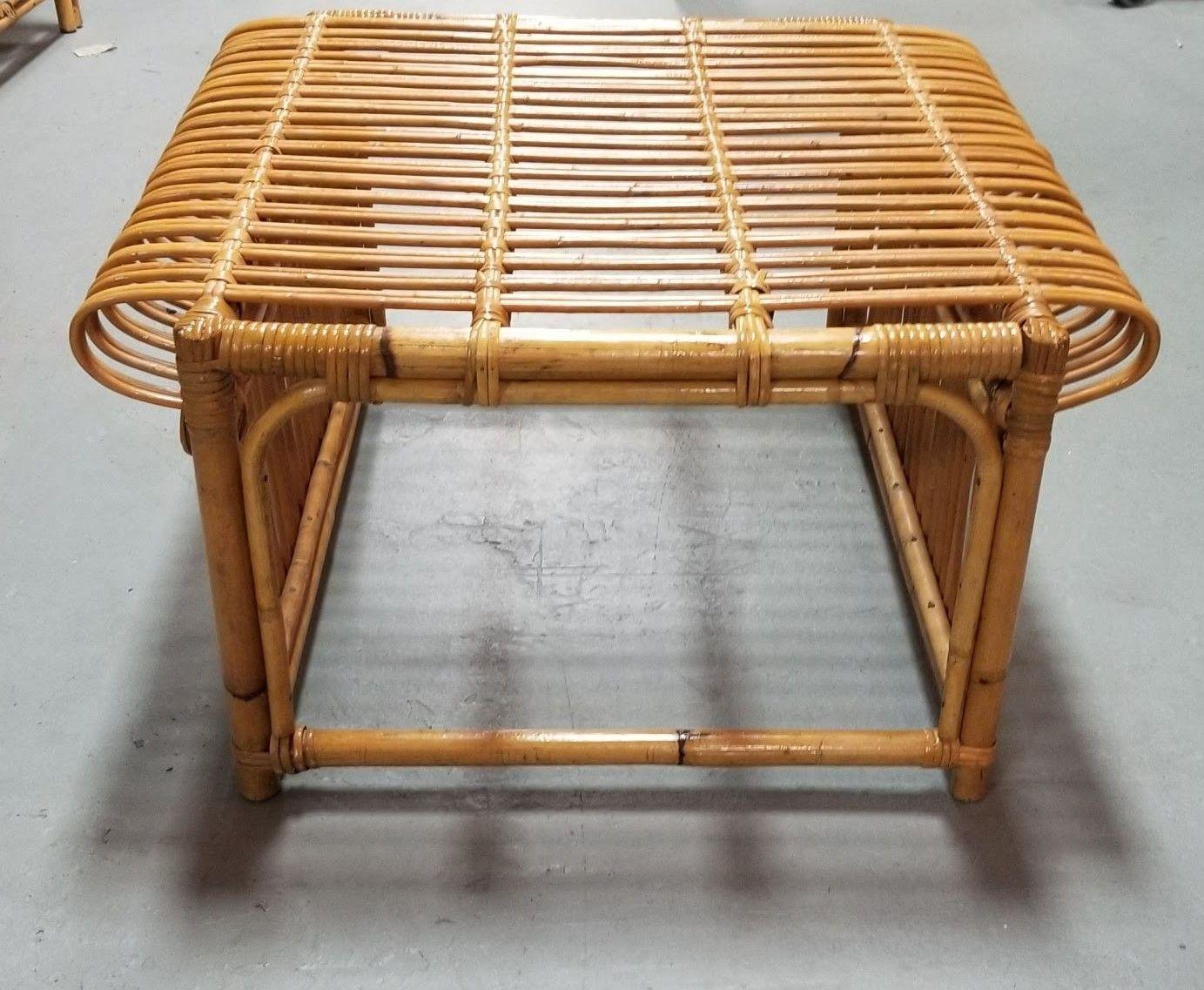 Late 20th Century Restored Italian Pencil Reed Rattan Ottoman Footstool in the style of Albini For Sale