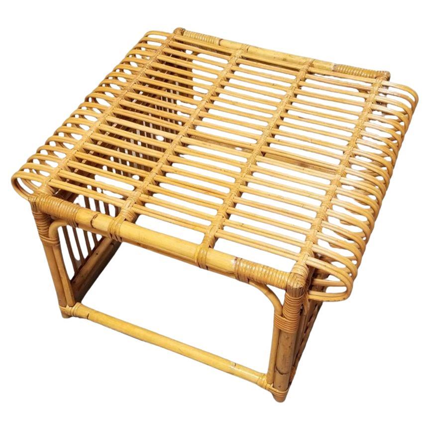 Restored Italian Pencil Reed Rattan Ottoman Footstool in the style of Albini For Sale