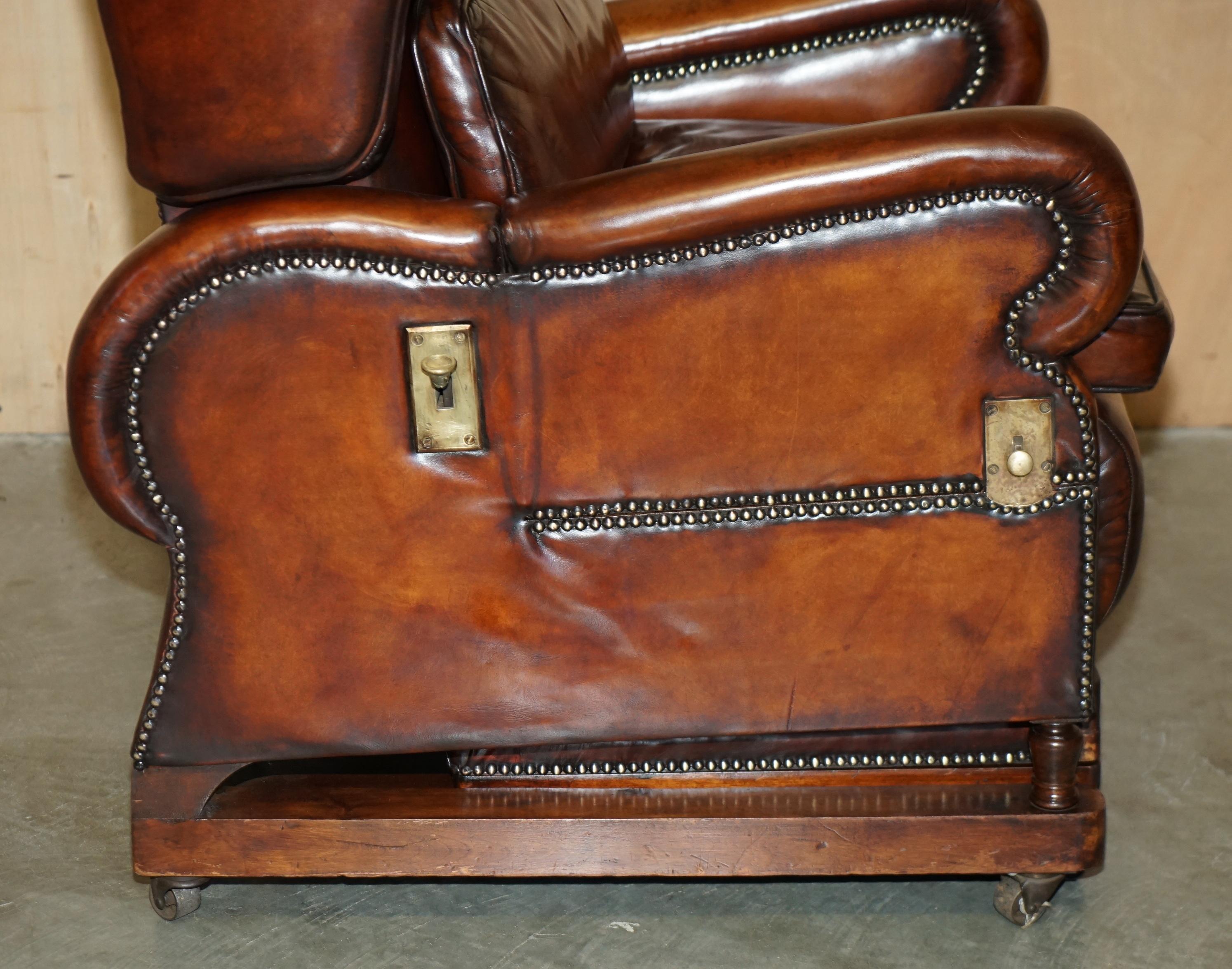 Restauré J Foot & Son Fauteuil relax réglable en cuir Brown teinté à la main en vente 2