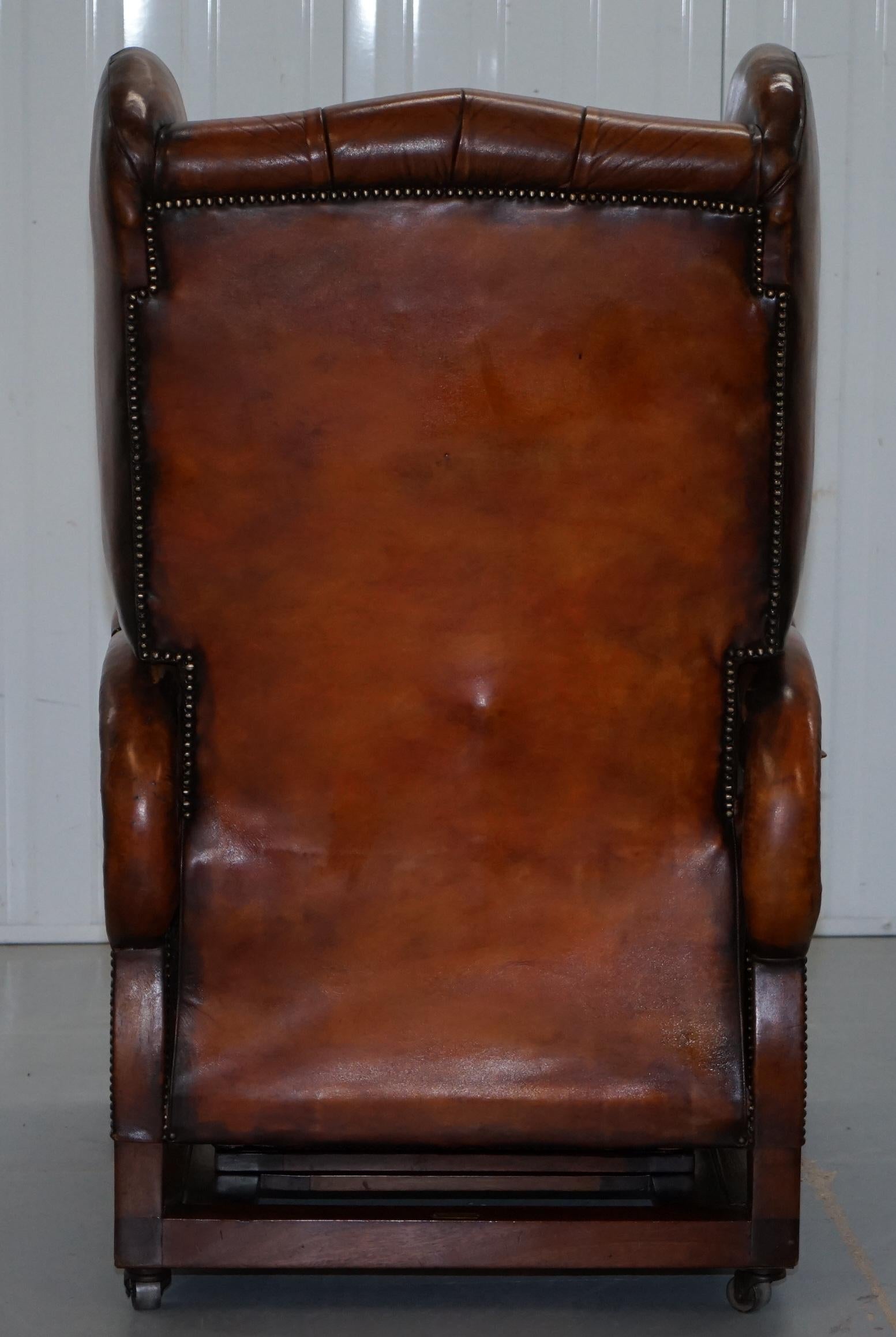 Restored J Foot & Son Adjustable Reclining Easy Armchair Hand Dyed Brown Leather 3