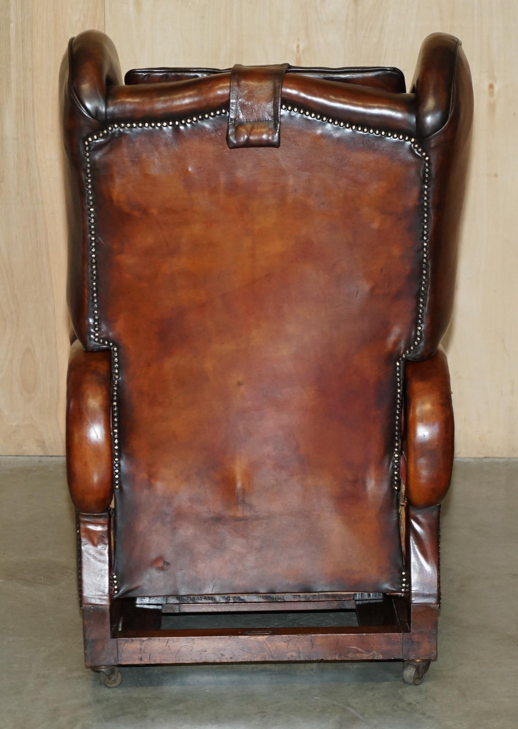 Restauré J Foot & Son Fauteuil relax réglable en cuir Brown teinté à la main en vente 3