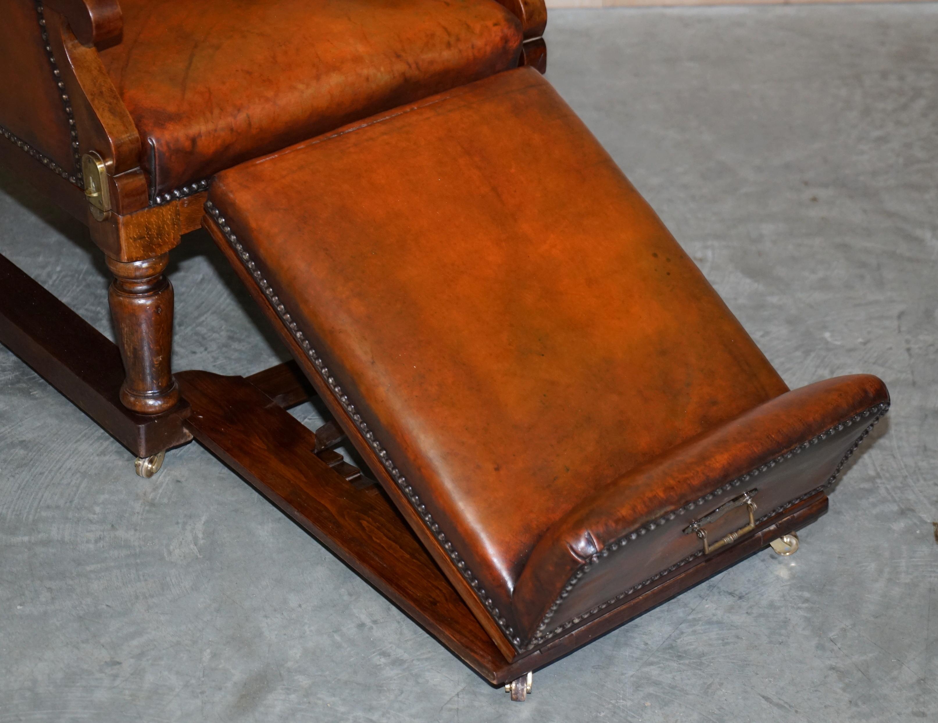 Restored J Foot & Son Adjustable Reclining Easy Armchair Hand Dyed Brown Leather 3