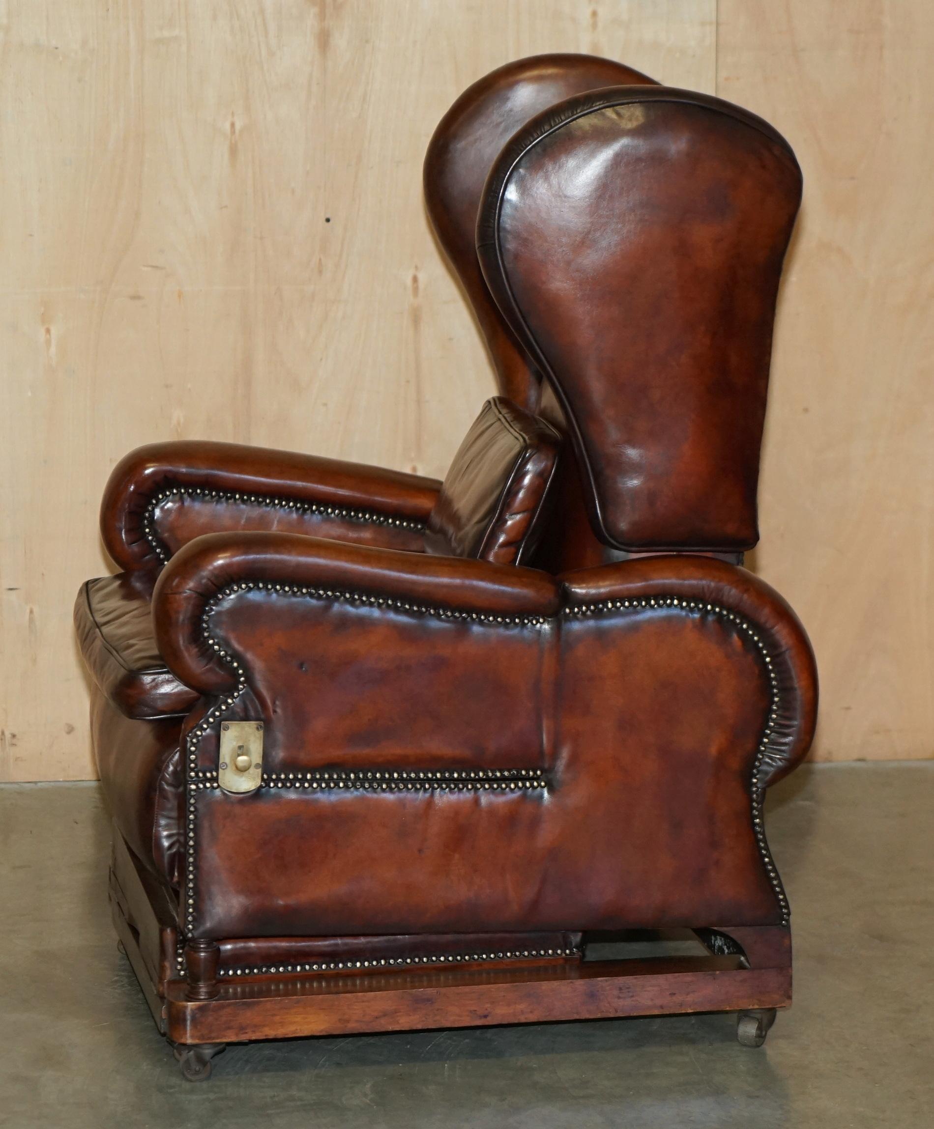 Restauré J Foot & Son Fauteuil relax réglable en cuir Brown teinté à la main en vente 5