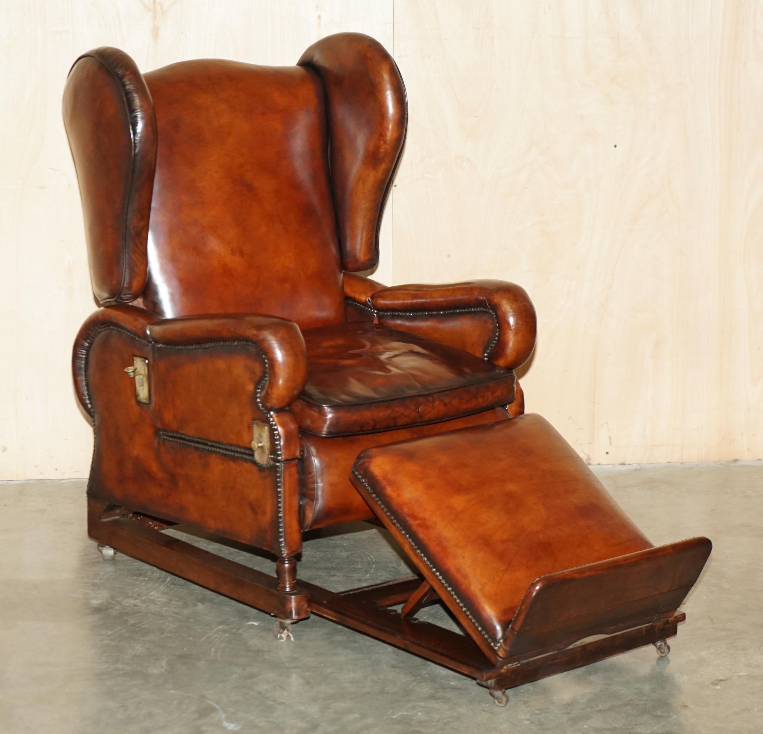 Restauré J Foot & Son Fauteuil relax réglable en cuir Brown teinté à la main en vente 6
