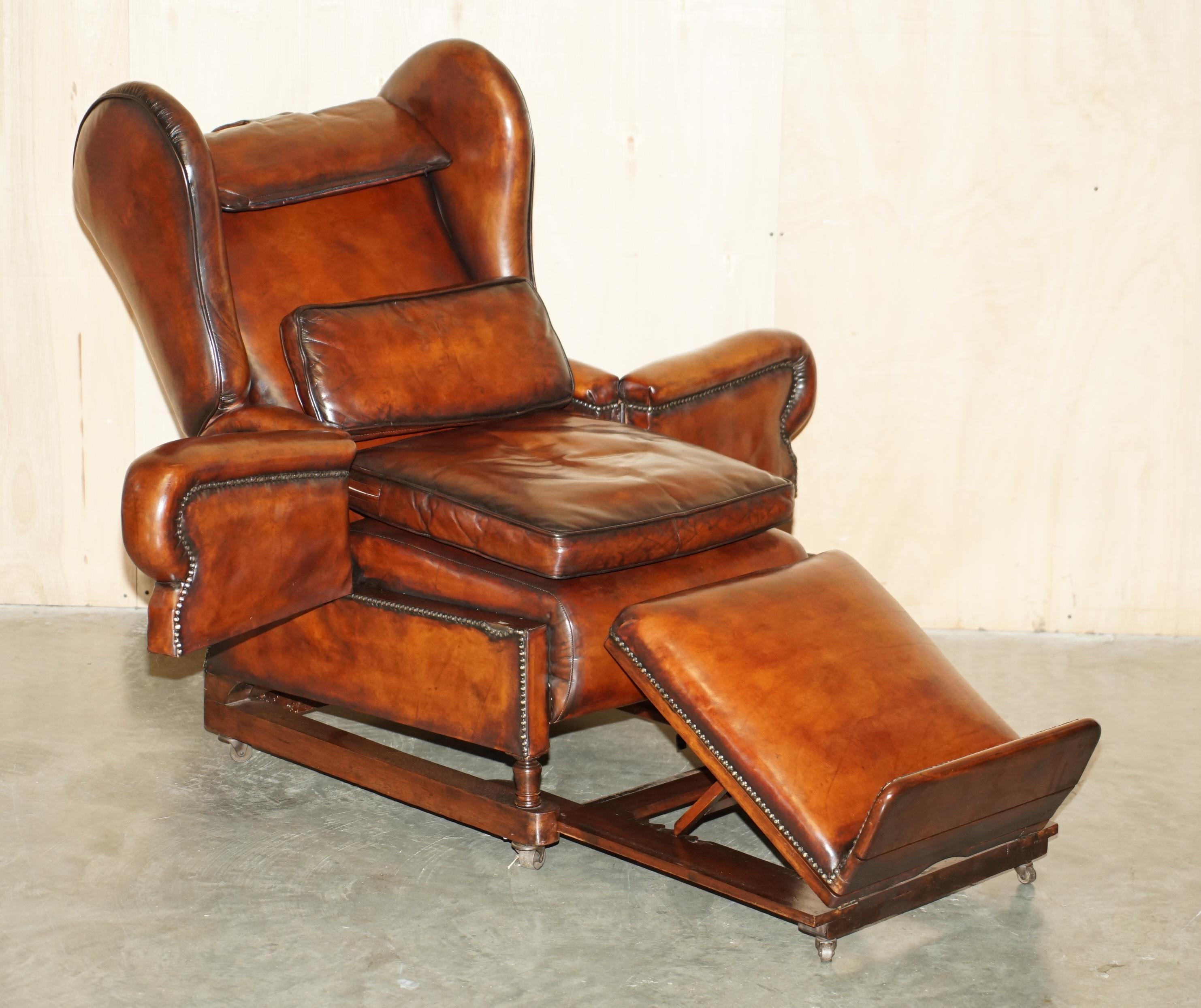Restauré J Foot & Son Fauteuil relax réglable en cuir Brown teinté à la main en vente 7