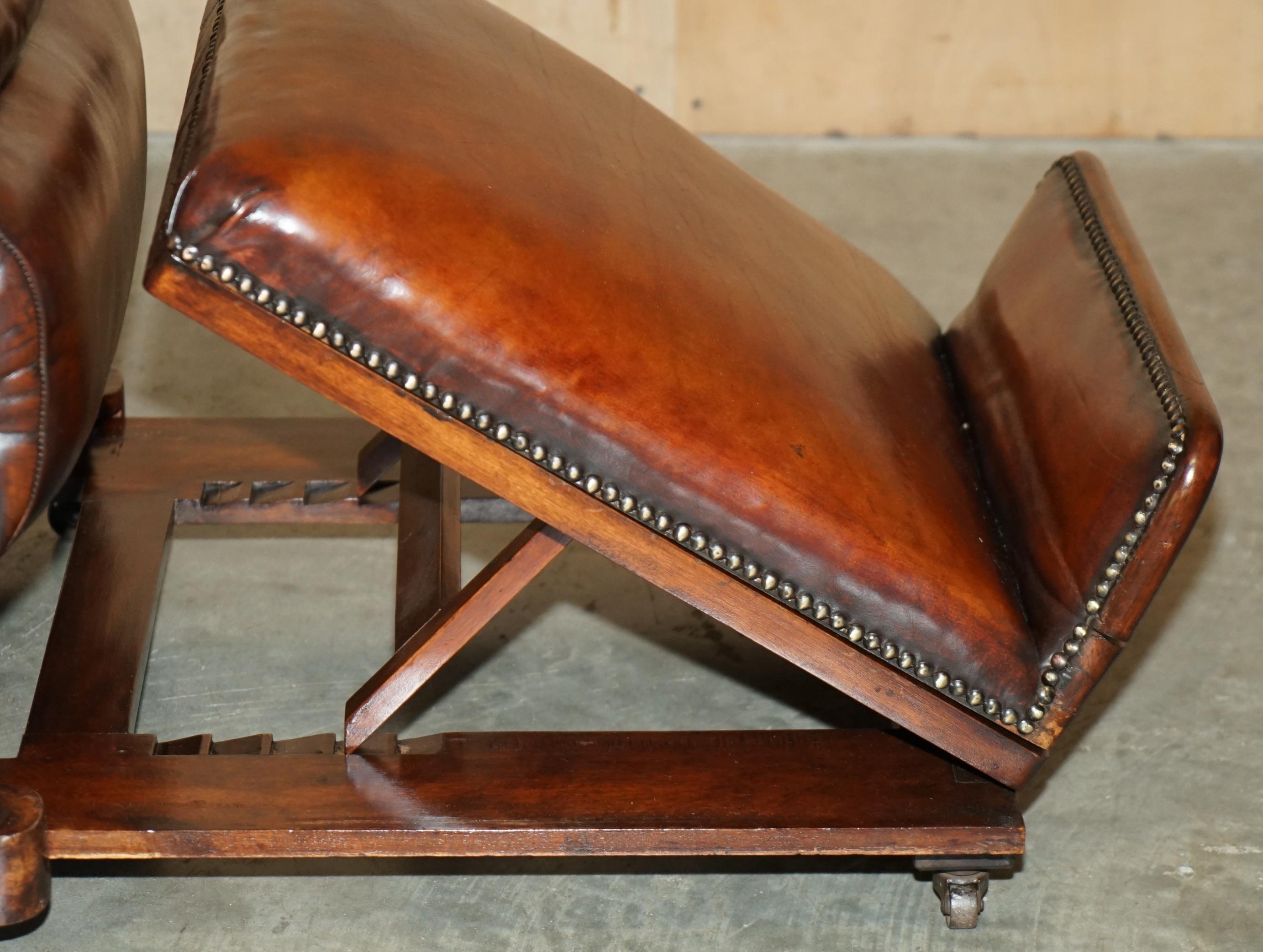Restauré J Foot & Son Fauteuil relax réglable en cuir Brown teinté à la main en vente 9