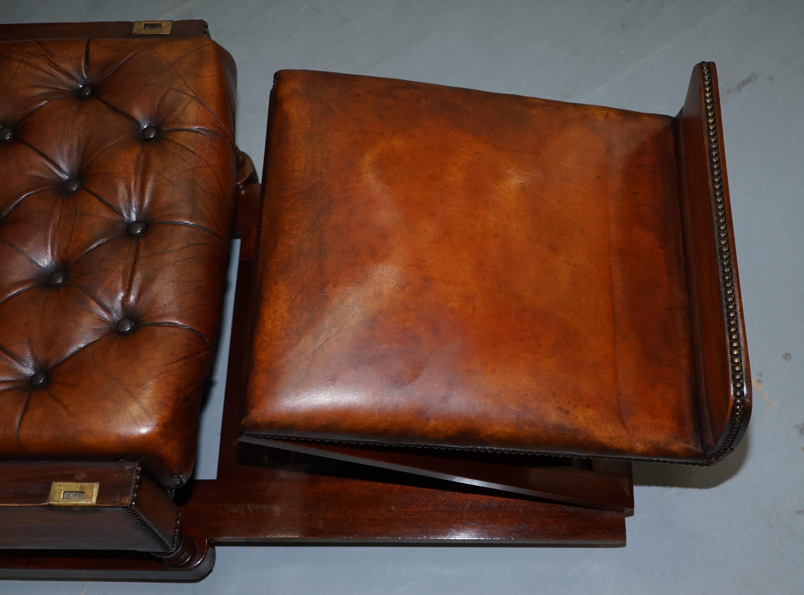 Restored J Foot & Son Adjustable Reclining Easy Armchair Hand Dyed Brown Leather 9