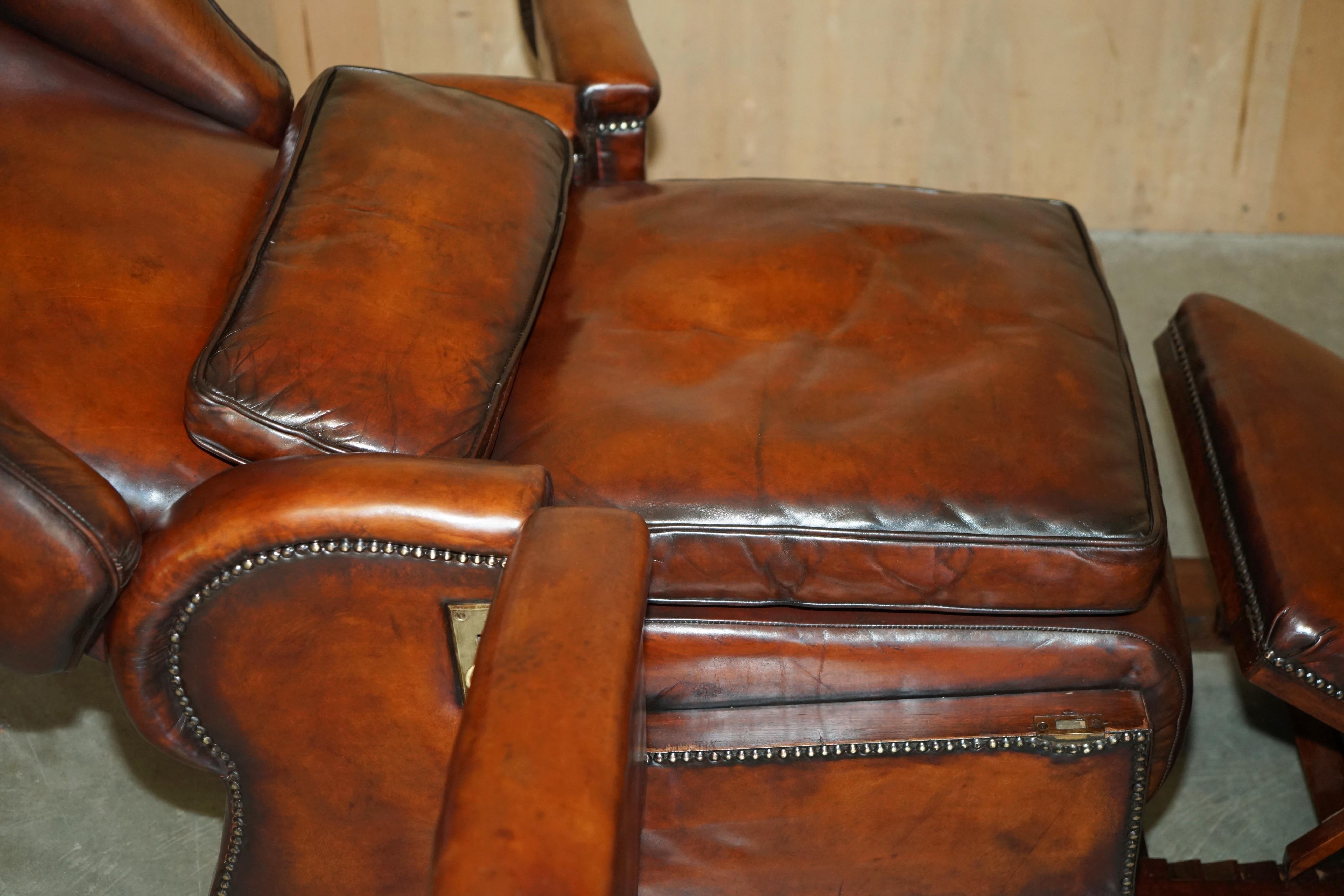 Restauré J Foot & Son Fauteuil relax réglable en cuir Brown teinté à la main en vente 10