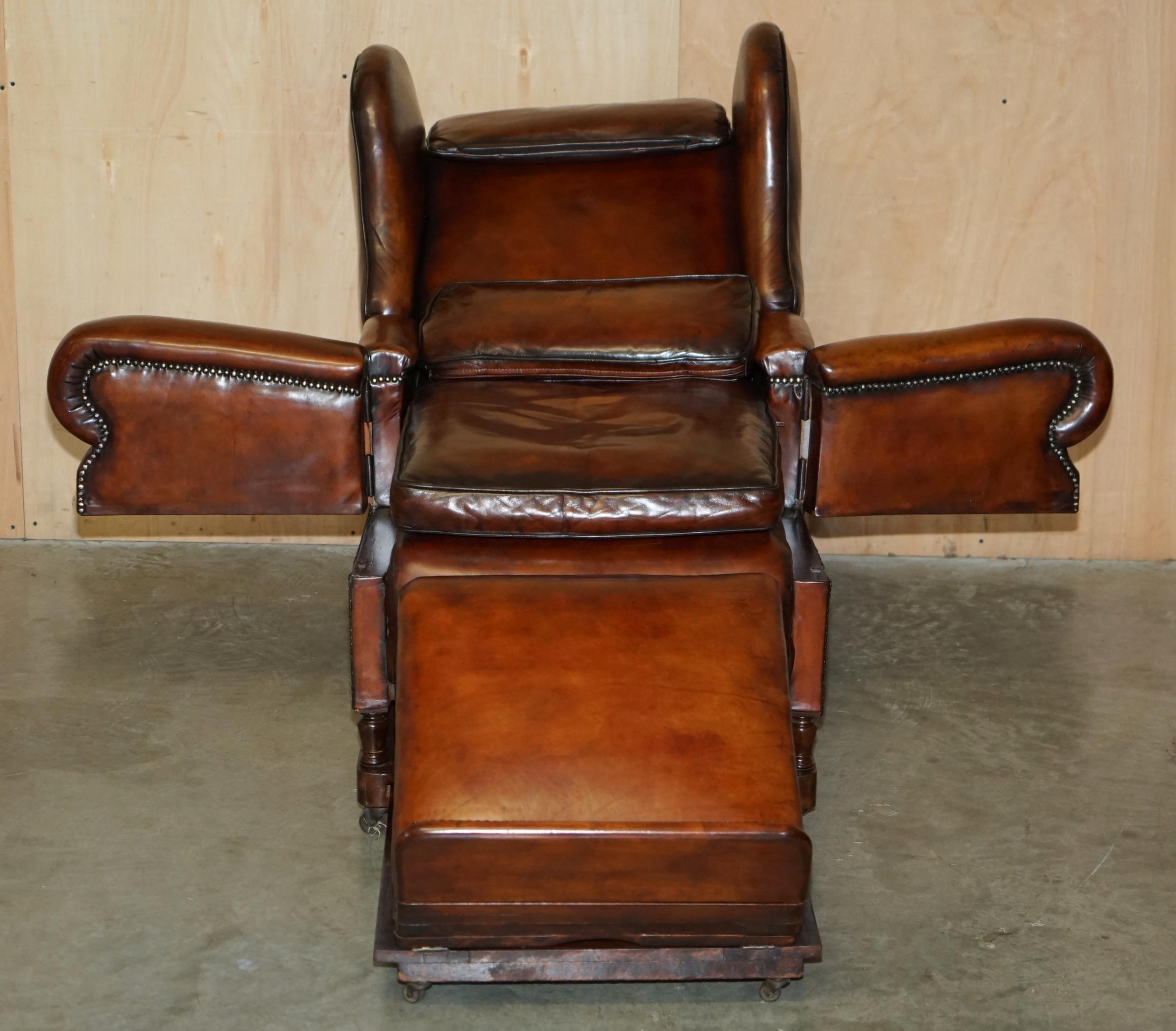 Restauré J Foot & Son Fauteuil relax réglable en cuir Brown teinté à la main en vente 11