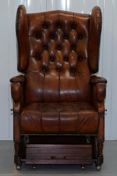 Restored J Foot & Son Adjustable Reclining Easy Armchair Hand Dyed Brown Leather
