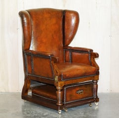 Restored J Foot & Son Adjustable Reclining Easy Armchair Hand Dyed Brown Leather
