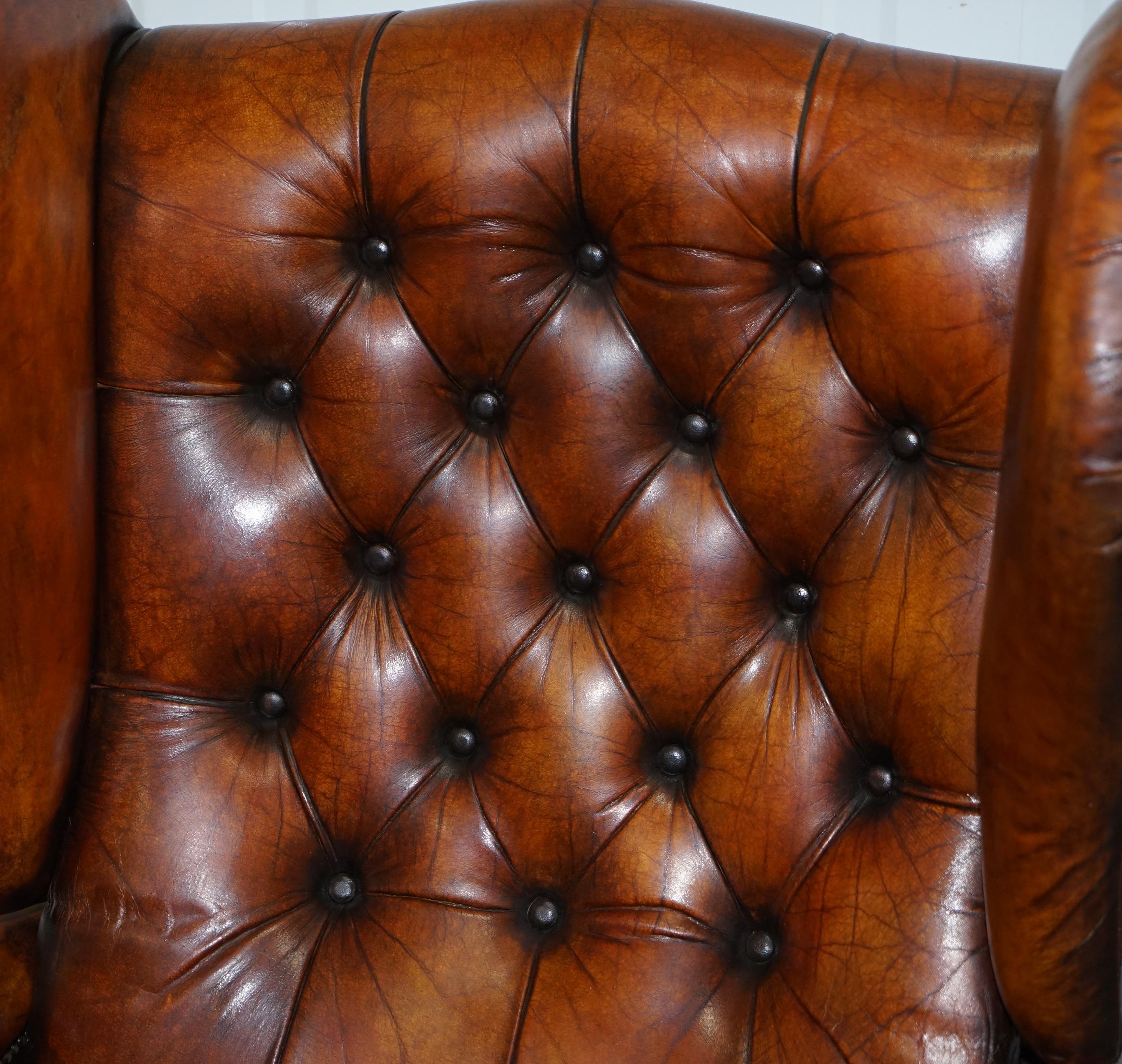 Victorian Restored J Foot & Son Adjustable Reclining Easy Armchair Hand Dyed Brown Leather