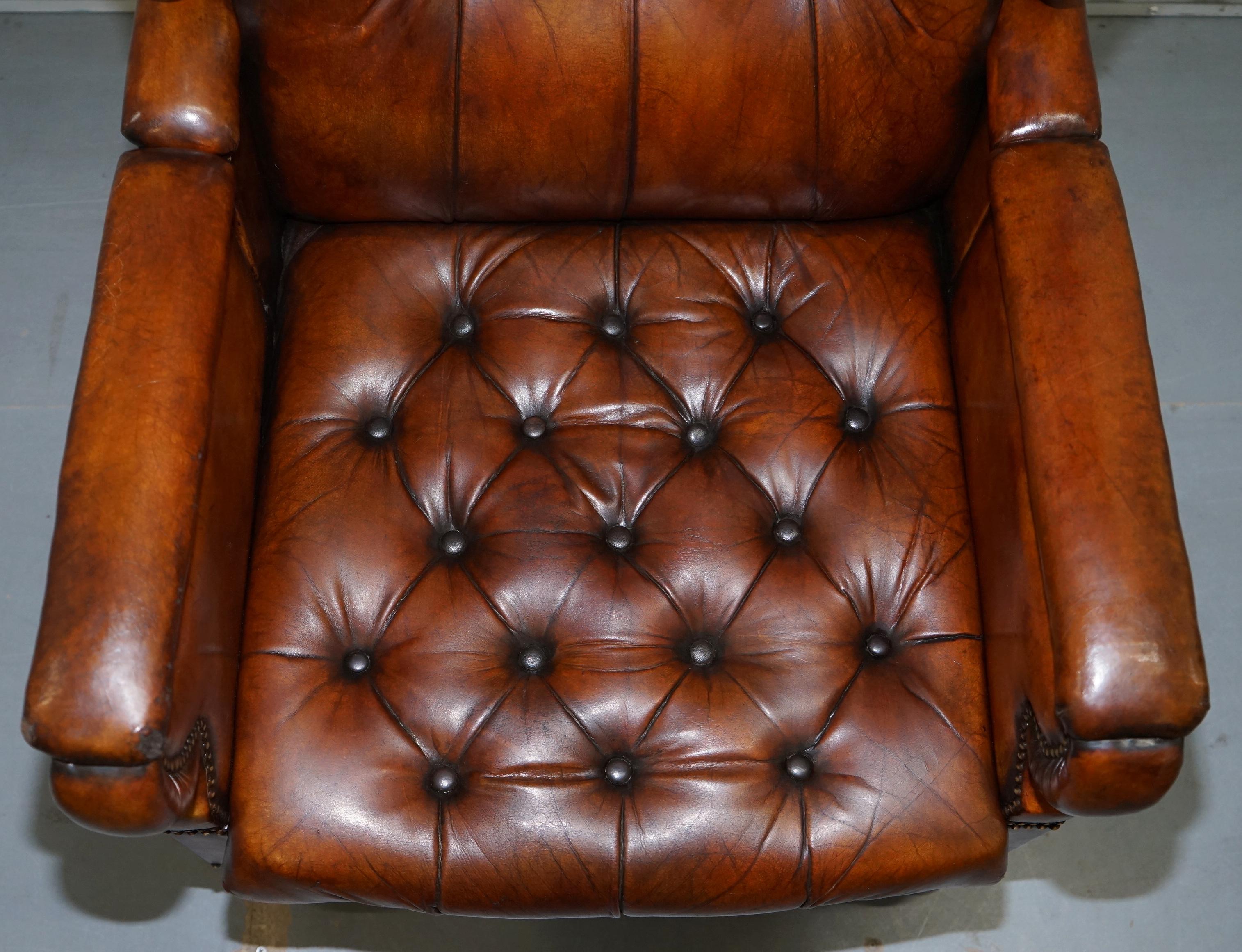 English Restored J Foot & Son Adjustable Reclining Easy Armchair Hand Dyed Brown Leather