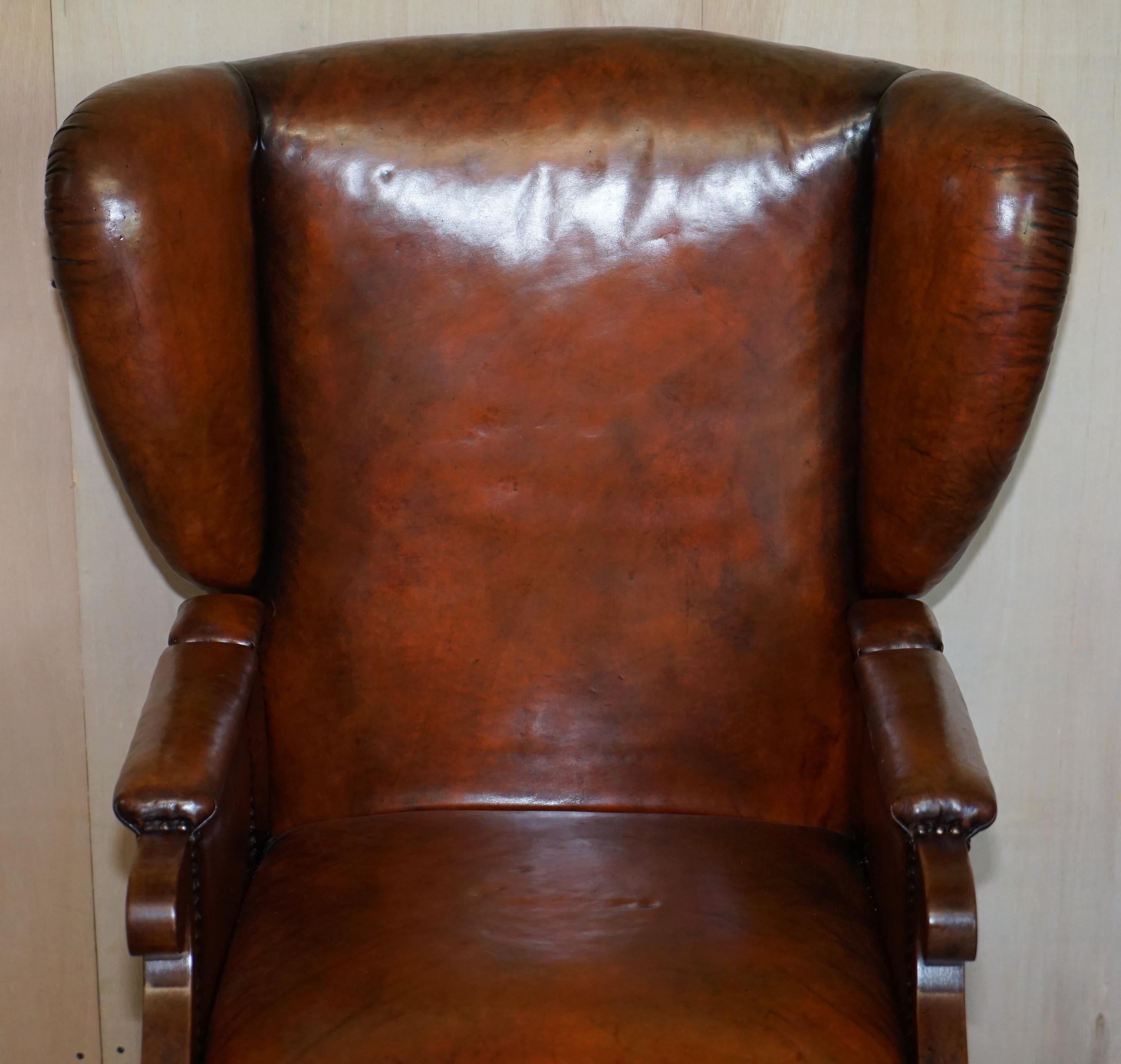 Victorian Restored J Foot & Son Adjustable Reclining Easy Armchair Hand Dyed Brown Leather