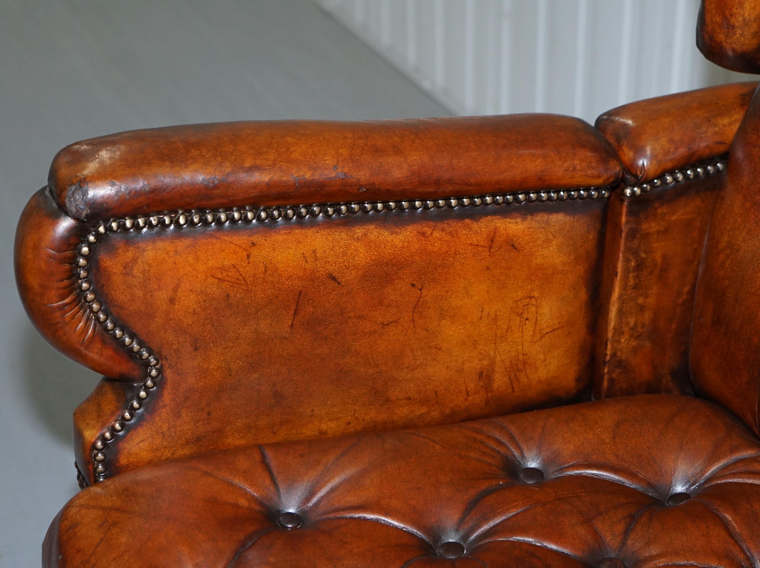 Hand-Crafted Restored J Foot & Son Adjustable Reclining Easy Armchair Hand Dyed Brown Leather