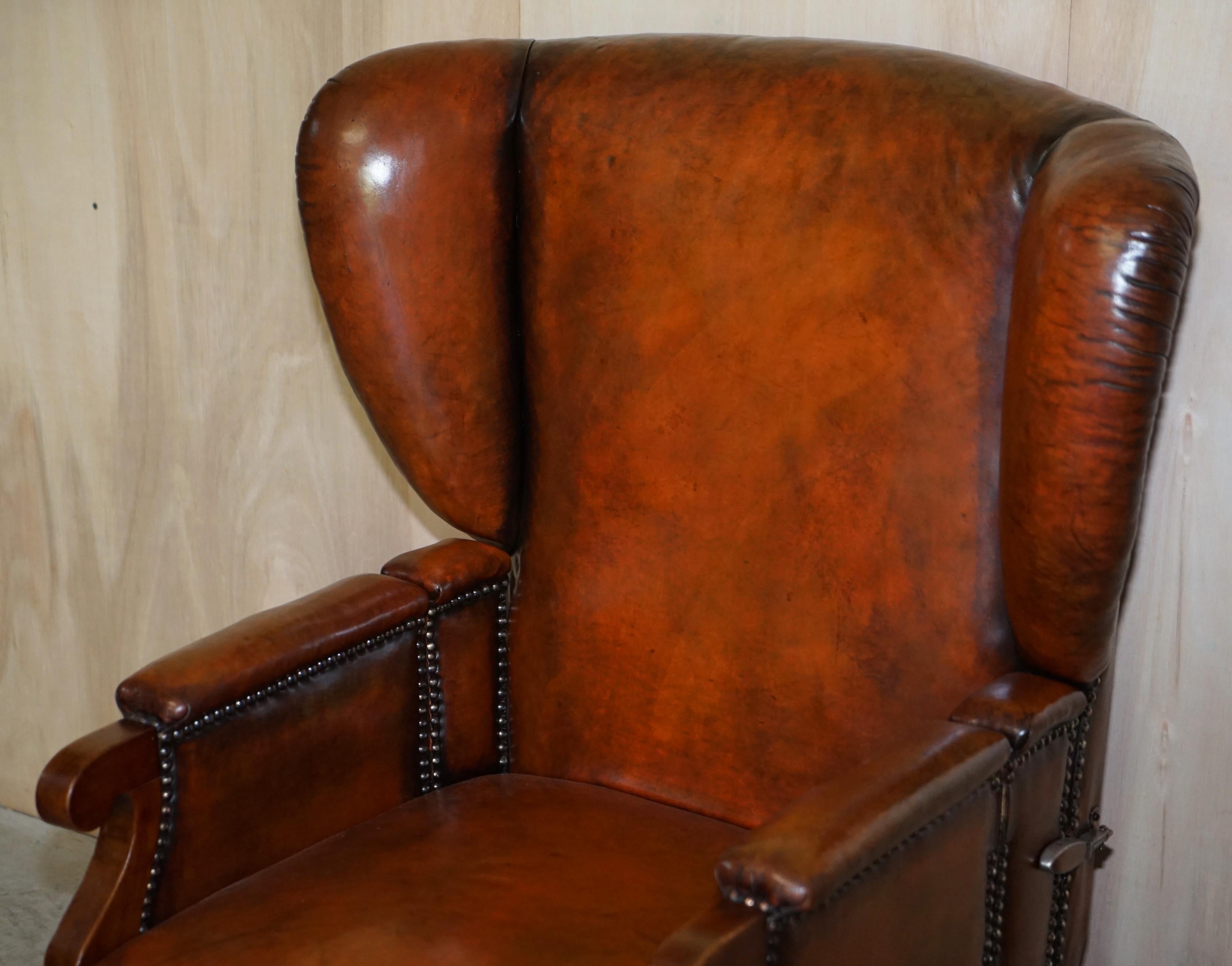 English Restored J Foot & Son Adjustable Reclining Easy Armchair Hand Dyed Brown Leather