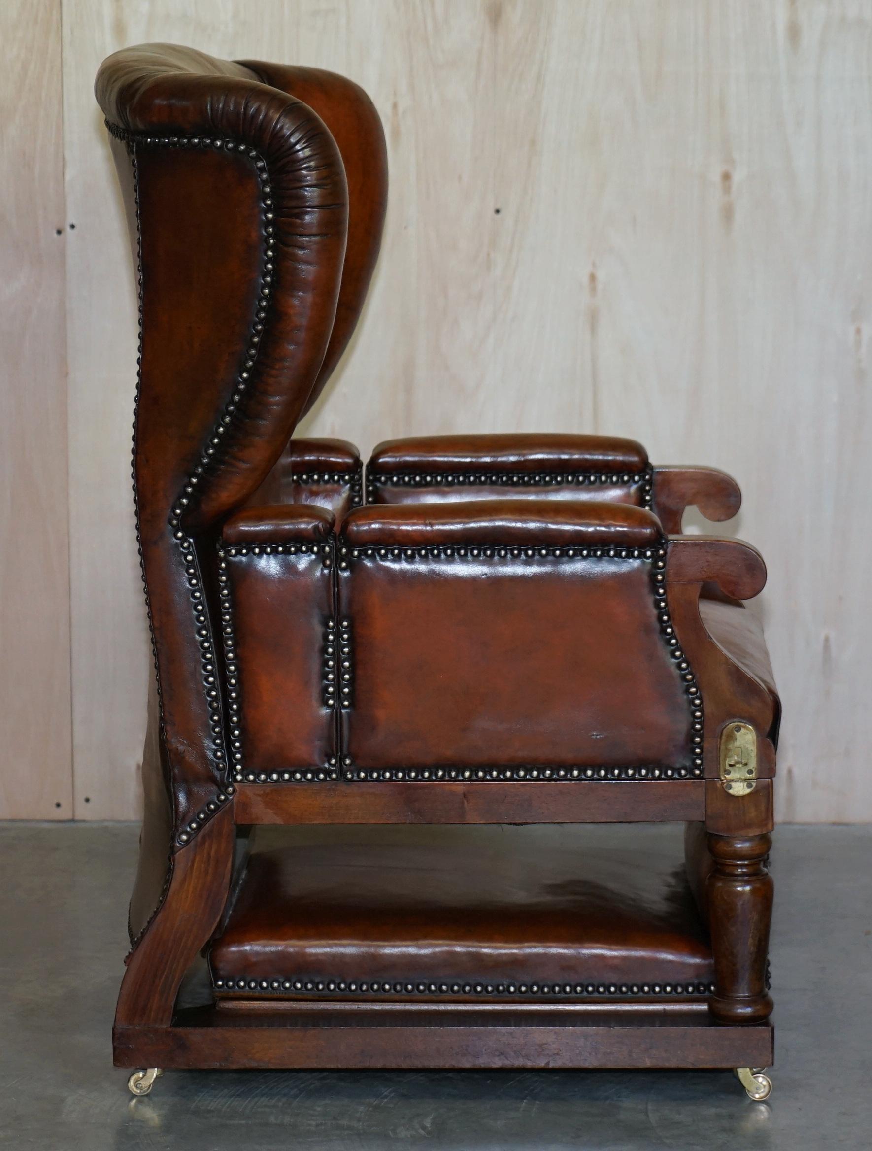 Hand-Crafted Restored J Foot & Son Adjustable Reclining Easy Armchair Hand Dyed Brown Leather