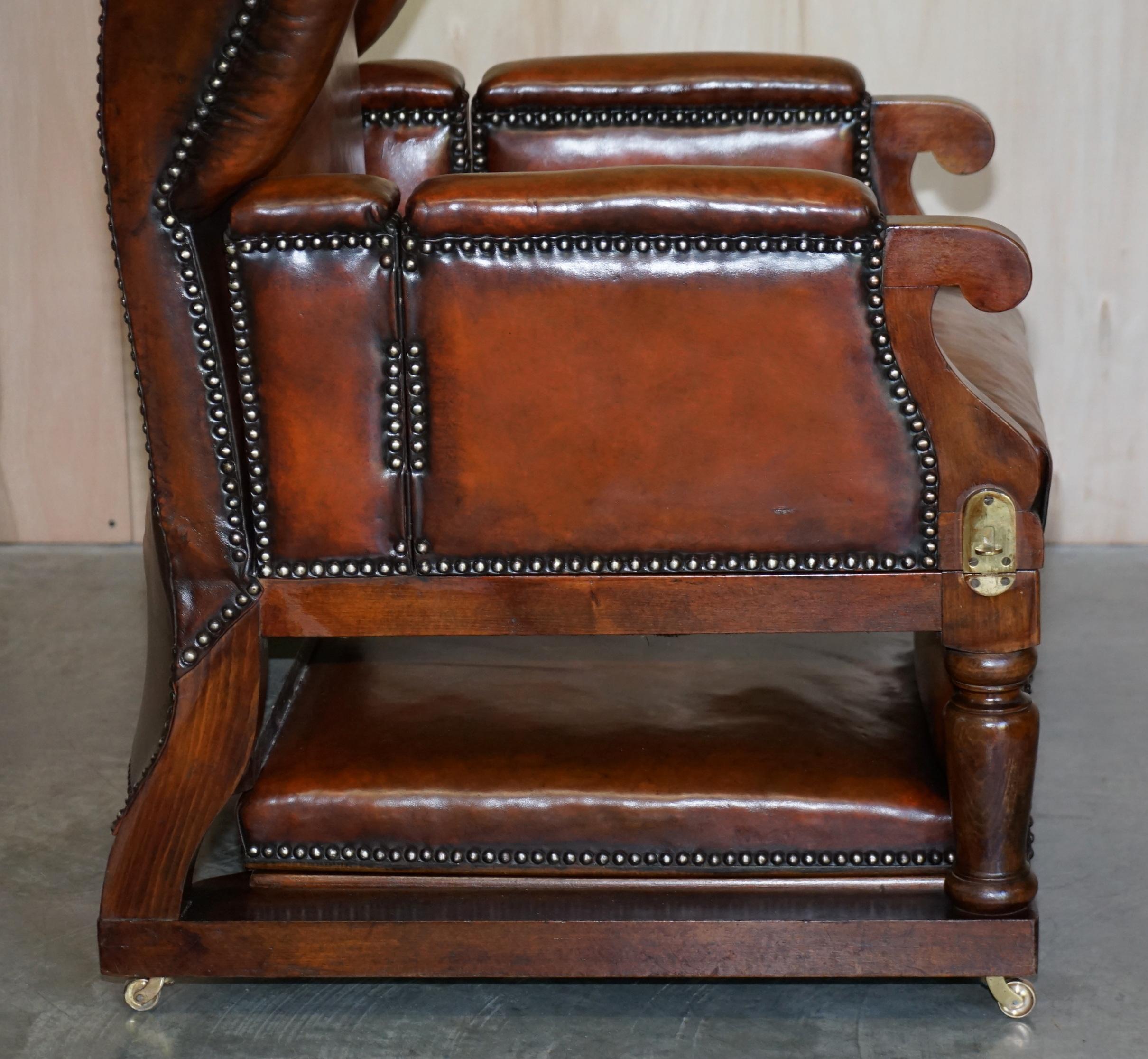 19th Century Restored J Foot & Son Adjustable Reclining Easy Armchair Hand Dyed Brown Leather