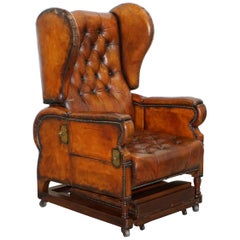 Antique Restored J Foot & Son Adjustable Reclining Easy Armchair Hand Dyed Brown Leather