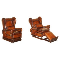 Restauré J Foot & Son Fauteuil relax réglable en cuir Brown teinté à la main