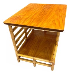 Restored "Jacob's Ladder" Asymmetric Rattan Side Table