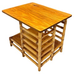 Restored "Jacob's Ladder" Asymmetric Rattan Side Table