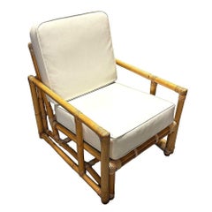 Restored James Mont Inspired Rattan Lounge Chairs w/ Modernist Arms