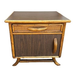Restored James Mont Styles Rattan & Woven Wicker Bedside Table, Pair
