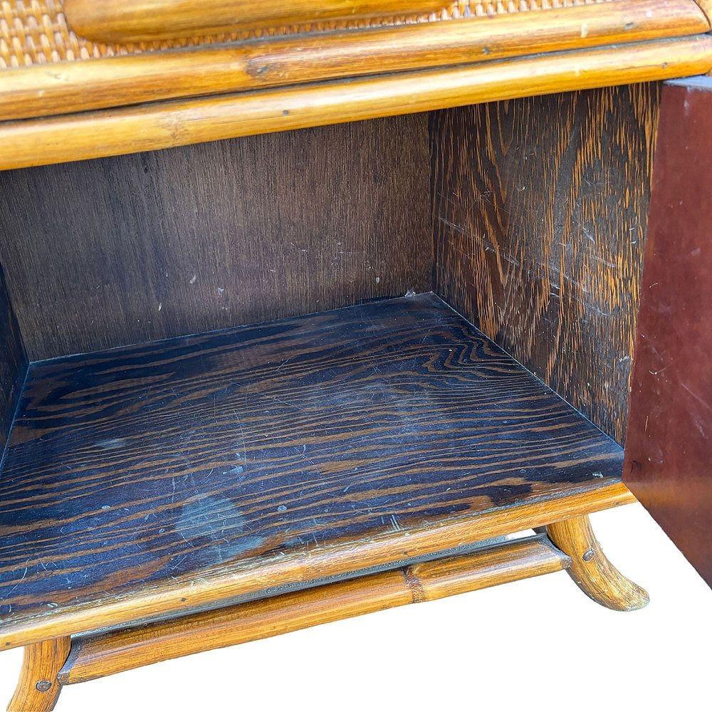 Restored James Mont Styles Rattan & Woven Wicker Bedside Table, Pair For Sale 1