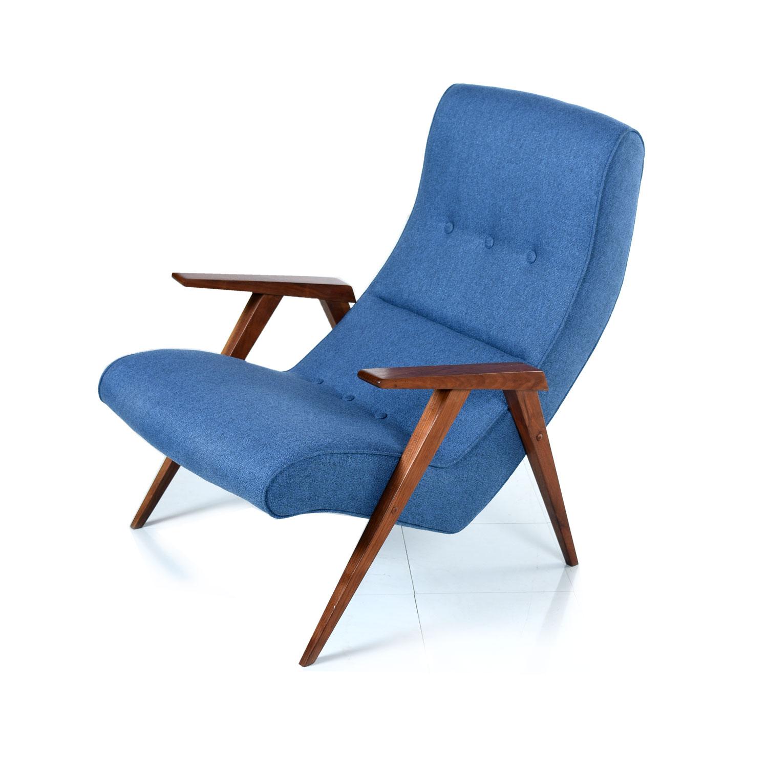 Mid-Century Modern Restored Jens Risom Style Compass Leg Scoop Lounge Armchair and Ottoman, 1950s