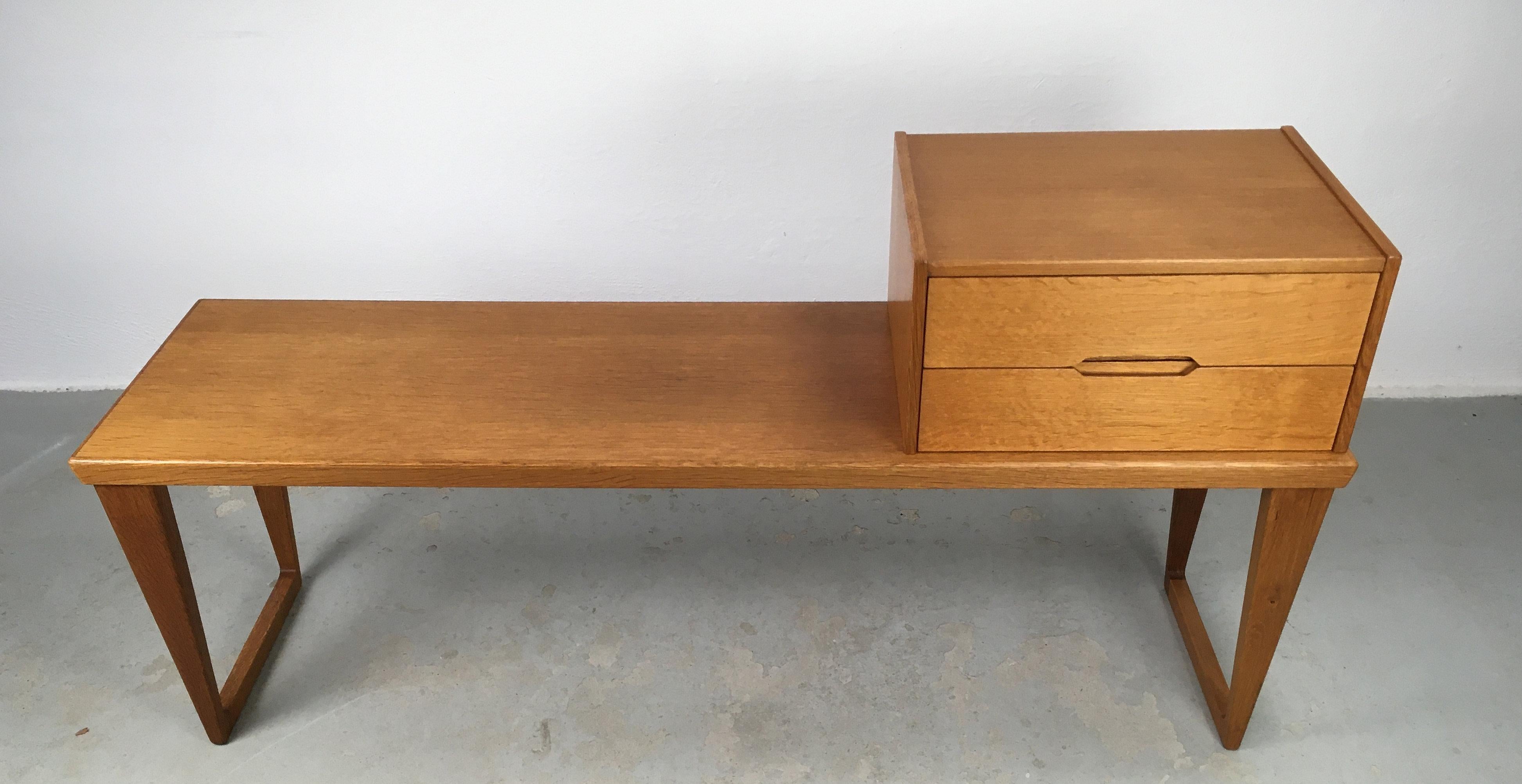 Scandinavian Modern Restored and Refinished Kai Kristiansen Oak Side Table with Chest of Drawers For Sale