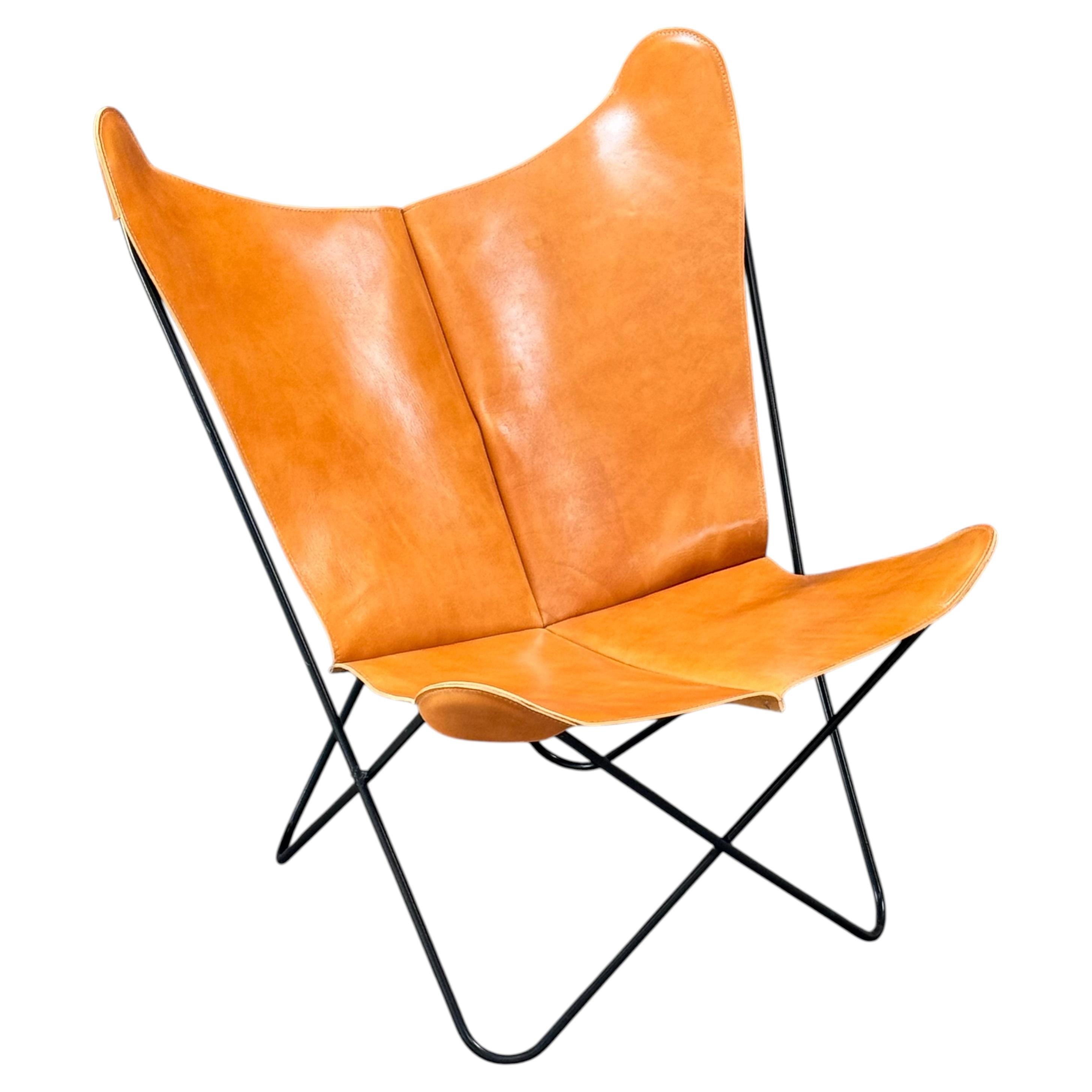 Pre-owned Knoll Restored Butterfly Chair In Cognac Leather Ca. 1950s In Orange